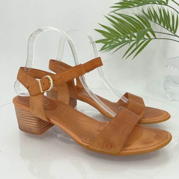 Born Shoes - Born Women's Sandal Size 10 Block Heel Strappy Slingback Brown Leather Shoes